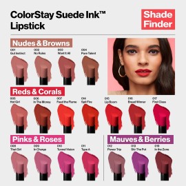REVLON Lipstick, ColorStay Suede Ink, Built-in Primer, Infused with Vitamin E, Waterproof, Smudge-proof, Matte Color, 009 In Charge, 0.09 oz. REVLON Lipstick, ColorStay Suede Ink, Built-in Primer, Infused with Vitamin E, Waterproof, Smudge-proof, Matte Color, 009 In Charge, 0.09 oz.