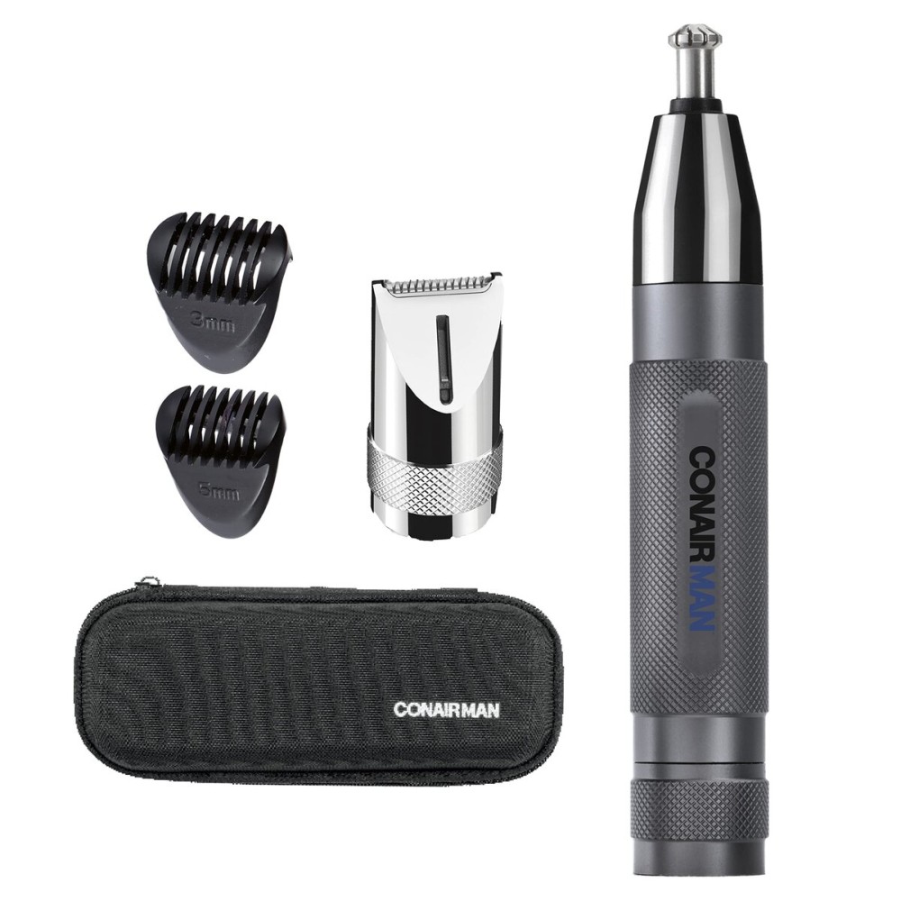 ConairMan Nose Hair Trimmer for Men, For Nose, Ear, and Eyebrows, Patent 360 Bevel Blade for No Pull, No Snag Trimming Experience, Cordless Trimmer 5 piece Set with Professional Metal Handle ConairMan Nose Hair Trimmer for Men, For Nose, Ear, and Eyebrows, Patent 360 Bevel Blade for No Pull, No Snag Trimming Experience, Cordless Trimmer 5 piece Set with Professional Metal Handle