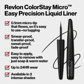 REVLON ColorStay Micro Easy Precision Liquid Eyeliner, Waterproof, Smudgeproof, Longwearing with Felt Tip Applicator, 301 Blackout, 0.057 fl oz REVLON ColorStay Micro Easy Precision Liquid Eyeliner, Waterproof, Smudgeproof, Longwearing with Felt Tip Applicator, 301 Blackout, 0.057 fl oz