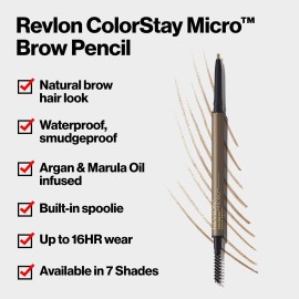 Revlon ColorStay Micro Eyebrow Pencil with Built In Spoolie Brush, Infused with Argan and Marula Oil, Waterproof, Smudgeproof, 454 Medium Brown, 0.003 oz Revlon ColorStay Micro Eyebrow Pencil with Built In Spoolie Brush, Infused with Argan and Marula Oil, Waterproof, Smudgeproof, 454 Medium Brown, 0.003 oz