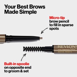 Revlon ColorStay Micro Eyebrow Pencil with Built In Spoolie Brush, Infused with Argan and Marula Oil, Waterproof, Smudgeproof, 454 Medium Brown, 0.003 oz Revlon ColorStay Micro Eyebrow Pencil with Built In Spoolie Brush, Infused with Argan and Marula Oil, Waterproof, Smudgeproof, 454 Medium Brown, 0.003 oz