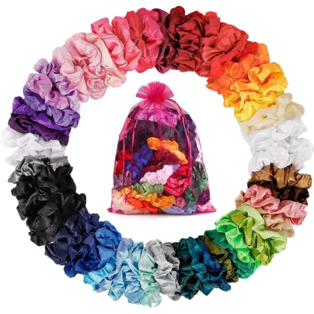 ADRIONE Satin Scrunchies for Women & Girls - 60 Pack Silk Scrunchies for Curly Hair ADRIONE Satin Scrunchies for Women & Girls - 60 Pack Silk Scrunchies for Curly Hair