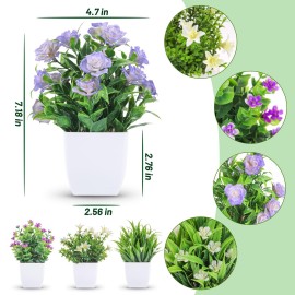 Der Rose 4 Pack Small Fake Plants Mini Artificial Faux Plants with Flowers for Home Room Farmhouse Bathroom Decor Indoor Der Rose 4 Pack Small Fake Plants Mini Artificial Faux Plants with Flowers for Home Room Farmhouse Bathroom Decor Indoor