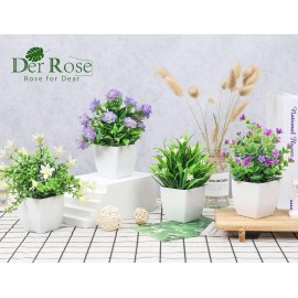 Der Rose 4 Pack Small Fake Plants Mini Artificial Faux Plants with Flowers for Home Room Farmhouse Bathroom Decor Indoor Der Rose 4 Pack Small Fake Plants Mini Artificial Faux Plants with Flowers for Home Room Farmhouse Bathroom Decor Indoor