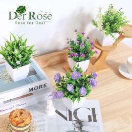 Der Rose 4 Pack Small Fake Plants Mini Artificial Faux Plants with Flowers for Home Room Farmhouse Bathroom Decor Indoor Der Rose 4 Pack Small Fake Plants Mini Artificial Faux Plants with Flowers for Home Room Farmhouse Bathroom Decor Indoor