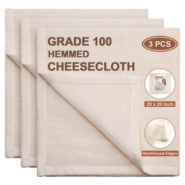 Cheese Cloths, 3PCS Precut 20x20 Inch, Grade 100 Hemmed Cheesecloth for Straining Cooking, Fine Mesh Cloth Strainer Reusable, 100% Unbleached Cotton Muslin Cloth for Juicing Baking Cheese Making Cheese Cloths, 3PCS Precut 20x20 Inch, Grade 100 Hemmed Cheesecloth for Straining Cooking, Fine Mesh Cloth Strainer Reusable, 100% Unbleached Cotton Muslin Cloth for Juicing Baking Cheese Making