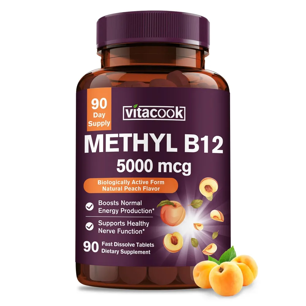 Vitamin B12 Sublingual, Methylcobalamin 5000mcg for Energy Production, Energy, Nerve & Cell Support, Natural Peach Flavor, Vegan, Zero Sugar, 90 Fast Dissolve Tablets Vitamin B12 Sublingual, Methylcobalamin 5000mcg for Energy Production, Energy, Nerve & Cell Support, Natural Peach Flavor, Vegan, Zero Sugar, 90 Fast Dissolve Tablets