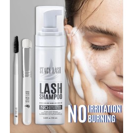 STACY LASH Eyelash Extension Shampoo + Brush / 3.38 fl.oz / 100ml / Eyelid Foaming Cleanser/Wash for Extensions & Natural Lashes/Safe Makeup Remover/Supplies for Professional & Home Use STACY LASH Eyelash Extension Shampoo + Brush / 3.38 fl.oz / 100ml / Eyelid Foaming Cleanser/Wash for Extensions & Natural Lashes/Safe Makeup Remover/Supplies for Professional & Home Use