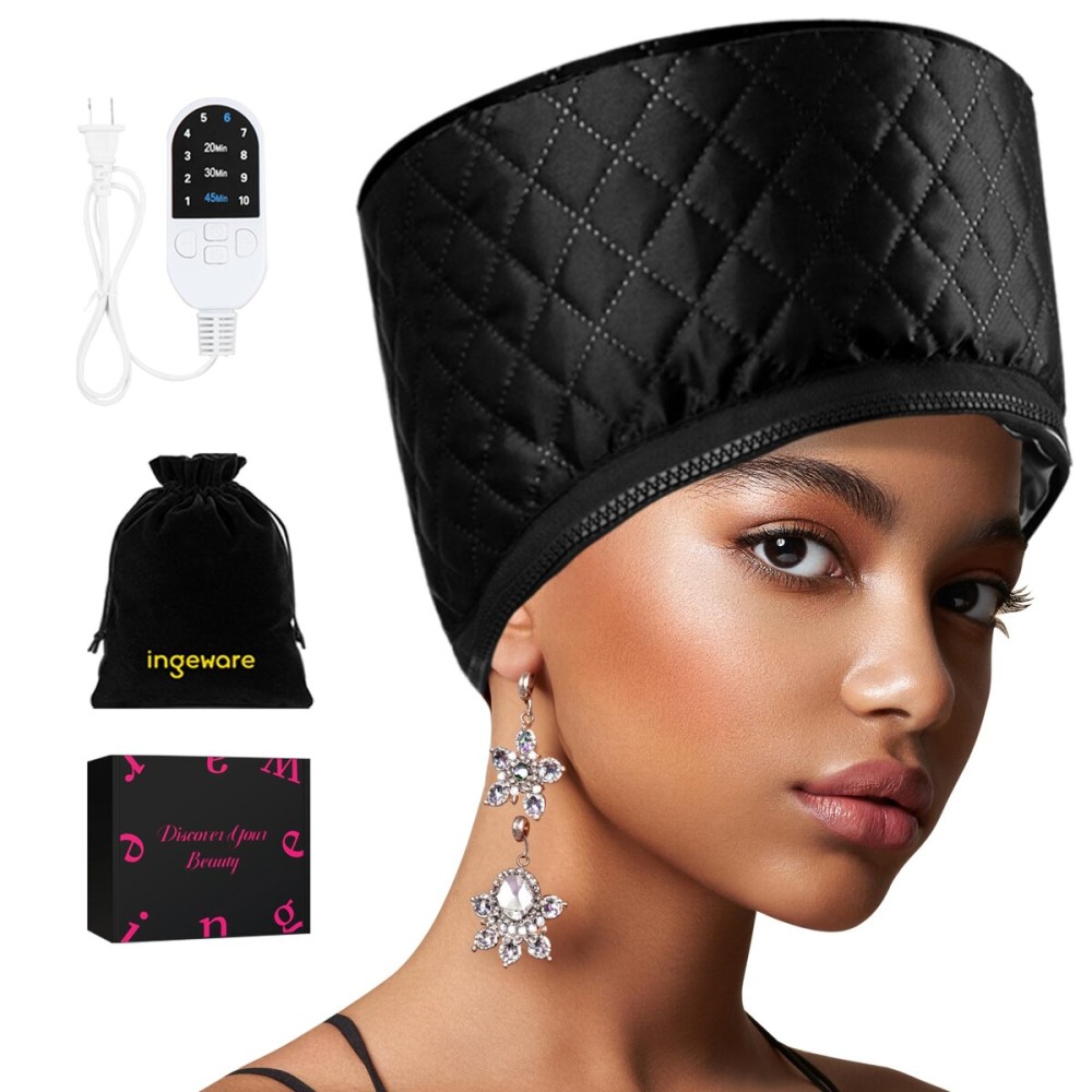 Heat Cap for Deep Conditioning, Ingeware Thermal Cap for Hair Steamer Cap for Natural Hair Portable Electric Heat Hair Spa Cap for Home Use Pattern (Solid Black) Heat Cap for Deep Conditioning, Ingeware Thermal Cap for Hair Steamer Cap for Natural Hair Portable Electric Heat Hair Spa Cap for Home Use Pattern (Solid Black)