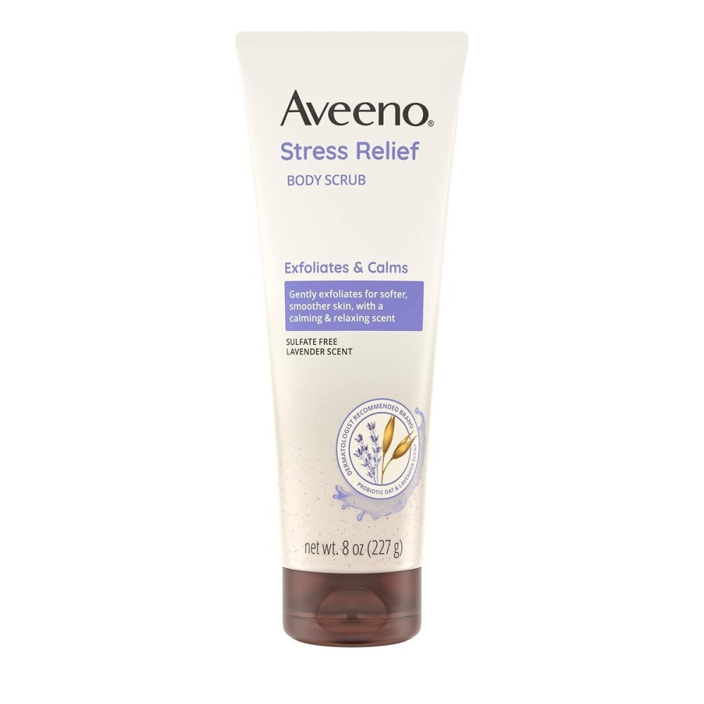 Aveeno Stress Relief Body Scrub, Exfoliating Body Wash for Softer, Smoother Skin, Formulated with Prebiotic Oat & Lavender Scent to Calm & Relax, Sulfate-Free & Soap-Free, 8 fl. oz Aveeno Stress Relief Body Scrub, Exfoliating Body Wash for Softer, Smoother Skin, Formulated with Prebiotic Oat & Lavender Scent to Calm & Relax, Sulfate-Free & Soap-Free, 8 fl. oz