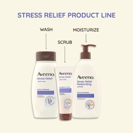 Aveeno Stress Relief Body Scrub, Exfoliating Body Wash for Softer, Smoother Skin, Formulated with Prebiotic Oat & Lavender Scent to Calm & Relax, Sulfate-Free & Soap-Free, 8 fl. oz Aveeno Stress Relief Body Scrub, Exfoliating Body Wash for Softer, Smoother Skin, Formulated with Prebiotic Oat & Lavender Scent to Calm & Relax, Sulfate-Free & Soap-Free, 8 fl. oz