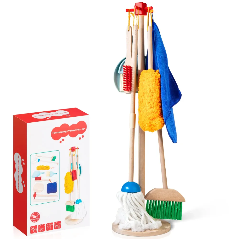 WOODMAM Wooden Kids Cleaning Set for Toddlers,8 Pieces Montessori Cleaning Toys with Kids Broom and Mop Set, Housework Pretend Play Toy Gift for Boys Girls Ages 3+ WOODMAM Wooden Kids Cleaning Set for Toddlers,8 Pieces Montessori Cleaning Toys with Kids Broom and Mop Set, Housework Pretend Play Toy Gift for Boys Girls Ages 3+