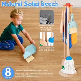 WOODMAM Wooden Kids Cleaning Set for Toddlers,8 Pieces Montessori Cleaning Toys with Kids Broom and Mop Set, Housework Pretend Play Toy Gift for Boys Girls Ages 3+ WOODMAM Wooden Kids Cleaning Set for Toddlers,8 Pieces Montessori Cleaning Toys with Kids Broom and Mop Set, Housework Pretend Play Toy Gift for Boys Girls Ages 3+