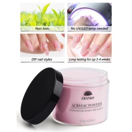 EBANKU Pink Acrylic Powder, 120g/4.23oz Acrylic Powder Large Capacity Professional Acrylic Nail Powder for Nail Acrylic Extension, Nail Carving, Long-Lasting, No Nail Lamp Needed