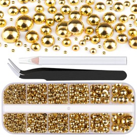 Belleboost Gold Nail Charms and Gems, Half Round F..