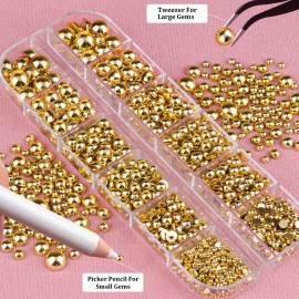 Belleboost Gold Nail Charms and Gems, Half Round Flatback Pearl Nail Charms, Nail Pearls Rhinestones Kit Gold Beads for Nails with Pickup Pencil and Tweezer for DIY Nail Art, Face Makeup and Crafting Belleboost Gold Nail Charms and Gems, Half Round Flatback Pearl Nail Charms, Nail Pearls Rhinestones Kit Gold Beads for Nails with Pickup Pencil and Tweezer for DIY Nail Art, Face Makeup and Crafting