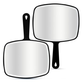 DVHOK 2Pcs Handheld Mirror, Portable Hand Mirror with Hanging Hole in Handle, Black 7.4 W x 10.4 L