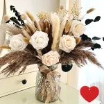 100pcs Artificial Flower Arrangements with Vase Included, Dining Table Centerpiece Decorations, Dried Pampas Grass Floral Centerpieces, Coffee Table Decor, Fake Flowers in Vase, Centro de Mesa