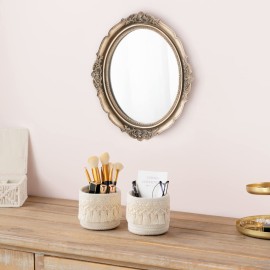 Mkono Macrame Makeup Brush Holder Organizer Comb Brushes Mini Storage Basket Set of 2 Boho Decor Baskets for Pen Pencil Box Container ,Ivory Mkono Macrame Makeup Brush Holder Organizer Comb Brushes Mini Storage Basket Set of 2 Boho Decor Baskets for Pen Pencil Box Container ,Ivory