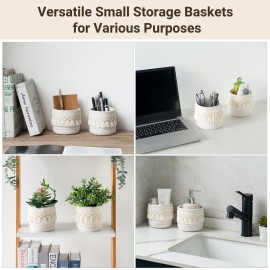 Mkono Macrame Makeup Brush Holder Organizer Comb Brushes Mini Storage Basket Set of 2 Boho Decor Baskets for Pen Pencil Box Container ,Ivory Mkono Macrame Makeup Brush Holder Organizer Comb Brushes Mini Storage Basket Set of 2 Boho Decor Baskets for Pen Pencil Box Container ,Ivory