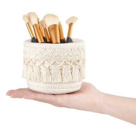 Mkono Macrame Makeup Brush Holder Organizer Comb Brushes Mini Storage Basket Set of 2 Boho Decor Baskets for Pen Pencil Box Container ,Ivory Mkono Macrame Makeup Brush Holder Organizer Comb Brushes Mini Storage Basket Set of 2 Boho Decor Baskets for Pen Pencil Box Container ,Ivory