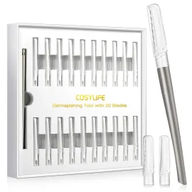 Dermaplaning Tool for Face Exfoliation, with 20 Replaceable Blades, Facial Shaver/Eyebrow Razor, Peach Fuzz Removal Eyebrow Shaper for Women, Easy to Use Dermaplaner Help Exfoliate and Smooth Skin