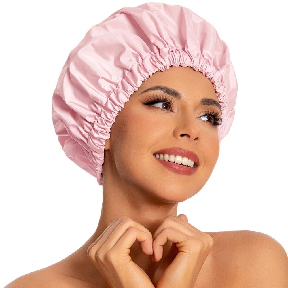 Reusable Shower Cap for Women, Large Waterproof Shower Bonnet Washable Elastic Band Bath Hair Hat for Long Hair, Braids(Pink) Reusable Shower Cap for Women, Large Waterproof Shower Bonnet Washable Elastic Band Bath Hair Hat for Long Hair, Braids(Pink)