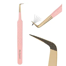 Ms.Queen 90 Degree Lash Tweezers for Eyelash Extensions, Precision Fiber Tip Grip Mega Volume Lash Tweezers
