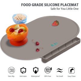 Silicone Placemat for Baby, Silicone Baby Toddlers Non-Slip Tablemats Stain Resistant Anti-Skid Reusable Dishwasher Safe Table Mats, Portable Food Mat Travel, Gray