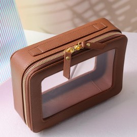 SANHECUN Toiletry bag waterproof cosmetic organizer with handle large opening for travelling (Brown) SANHECUN Toiletry bag waterproof cosmetic organizer with handle large opening for travelling (Brown)