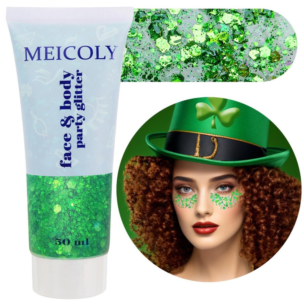 MEICOLY Green Face Body Glitter,St Patricks Day Accessories,Green Face Paint Glitter Gel Chunky Makeup,Sparkling Festival Rave Outfits for Women,Saint Patrick\'s Day Hair Alien Glitter MEICOLY Green Face Body Glitter,St Patricks Day Accessories,Green Face Paint Glitter Gel Chunky Makeup,Sparkling Festival Rave Outfits for Women,Saint Patrick\'s Day Hair Alien Glitter