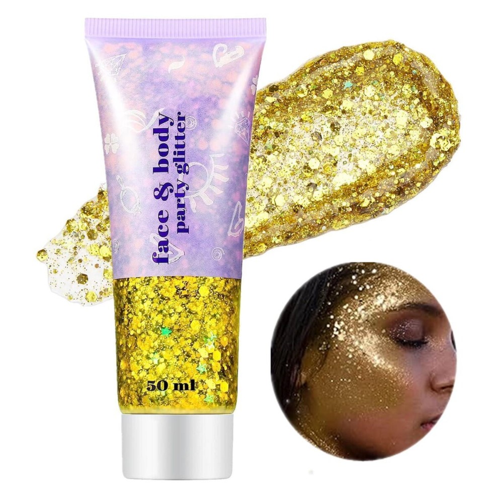 Go Ho Gold Face Body Glitter,Mardi Gras Glitter Makeup Gold Face Paint,Holographic Chunky Sequins Glitters for Eye Lip Hair Nails,Festival Rave Accessories,52g Go Ho Gold Face Body Glitter,Mardi Gras Glitter Makeup Gold Face Paint,Holographic Chunky Sequins Glitters for Eye Lip Hair Nails,Festival Rave Accessories,52g