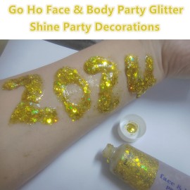 Go Ho Gold Face Body Glitter,Mardi Gras Glitter Makeup Gold Face Paint,Holographic Chunky Sequins Glitters for Eye Lip Hair Nails,Festival Rave Accessories,52g Go Ho Gold Face Body Glitter,Mardi Gras Glitter Makeup Gold Face Paint,Holographic Chunky Sequins Glitters for Eye Lip Hair Nails,Festival Rave Accessories,52g