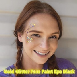 Go Ho Gold Face Body Glitter,Mardi Gras Glitter Makeup Gold Face Paint,Holographic Chunky Sequins Glitters for Eye Lip Hair Nails,Festival Rave Accessories,52g Go Ho Gold Face Body Glitter,Mardi Gras Glitter Makeup Gold Face Paint,Holographic Chunky Sequins Glitters for Eye Lip Hair Nails,Festival Rave Accessories,52g