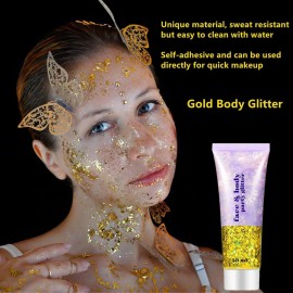 Go Ho Gold Face Body Glitter,Mardi Gras Glitter Makeup Gold Face Paint,Holographic Chunky Sequins Glitters for Eye Lip Hair Nails,Festival Rave Accessories,52g Go Ho Gold Face Body Glitter,Mardi Gras Glitter Makeup Gold Face Paint,Holographic Chunky Sequins Glitters for Eye Lip Hair Nails,Festival Rave Accessories,52g