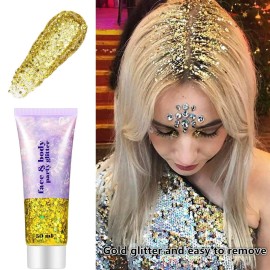 Go Ho Gold Face Body Glitter,Mardi Gras Glitter Makeup Gold Face Paint,Holographic Chunky Sequins Glitters for Eye Lip Hair Nails,Festival Rave Accessories,52g Go Ho Gold Face Body Glitter,Mardi Gras Glitter Makeup Gold Face Paint,Holographic Chunky Sequins Glitters for Eye Lip Hair Nails,Festival Rave Accessories,52g