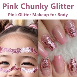 Go Ho Pink Face Body Glitter Gel,Singer Concerts Pink Face Paint Makeup Holographic Chunky Sequins Glitters for Lip/Hair/Nails,Music Disco Outfit for Woman,Festival Rave Accessories,52g Go Ho Pink Face Body Glitter Gel,Singer Concerts Pink Face Paint Makeup Holographic Chunky Sequins Glitters for Lip/Hair/Nails,Music Disco Outfit for Woman,Festival Rave Accessories,52g