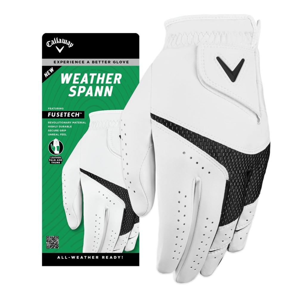 Callaway Golf Weather Spann Glove (Worn on Left Hand, Standard, Large, White) Callaway Golf Weather Spann Glove (Worn on Left Hand, Standard, Large, White)