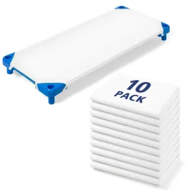 Comfyanno Cot Sheets for Daycare Standard Size - 23 x 51 - 10 Pack Bulk - Soft & Comfortable Brushed Microfiber - Fitted Cot Sheet Cover - for Daycare/Preschool Kids, Boy & Girls Nap Time - White