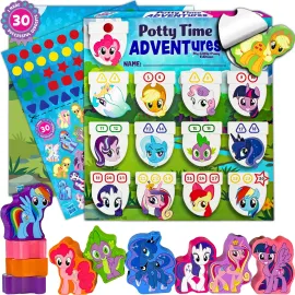 Potty Time Adventures Toddler Potty Training Chart by Lil ADVENTS - 14 Wooden Stacking Blocks / Prizes, Potty Training Advent Game - Behavior Reward Chart, Stickers & Activity Board - My Little Pony