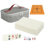 Chinese Creamy White 1.17 inches Compact Mahjong Set, Travel Small Size, 144 + 8 Blank Melamine Tiles, with Portable Travel Handbag Complete Mahjong Game Set