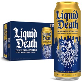 Liquid Death, Dead Billionaire Iced Tea, 8-Pack (19.2oz Cans), Half Lemonade Half Black Tea, Low Calorie, No Artificial Sweeteners, B12 & B6 Vitamins Liquid Death, Dead Billionaire Iced Tea, 8-Pack (19.2oz Cans), Half Lemonade Half Black Tea, Low Calorie, No Artificial Sweeteners, B12 & B6 Vitamins