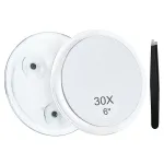 MIYADIVA 30X Magnifying Mirror Suction Cup for Easy Mounting, Use for Makeup Mirror, Travel Stick on Shower Mirror for Plucking Eyebrows 6 Inch