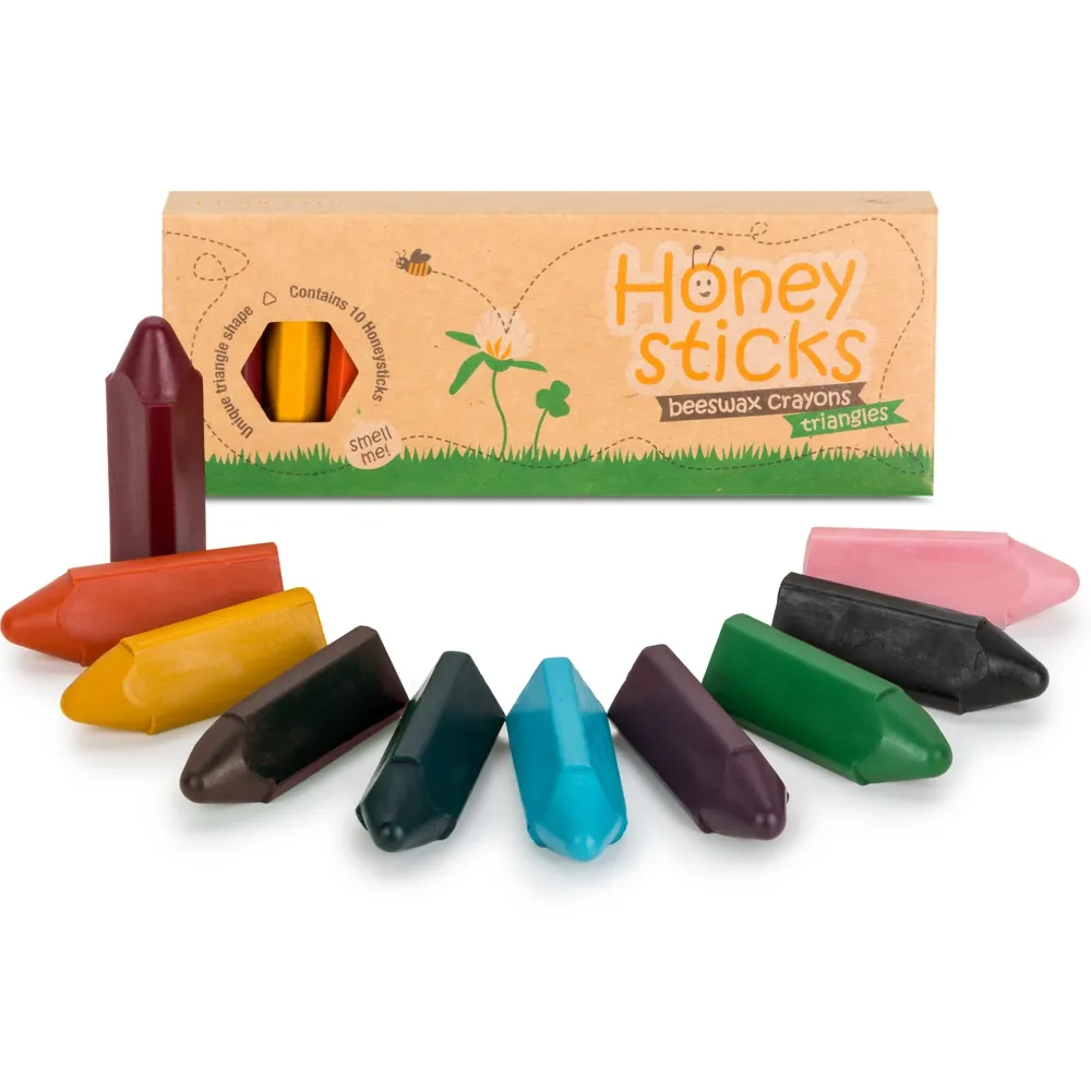 Honeysticks Triangular Crayons (10 Pack) - 100% Pure Beeswax, Food Grade Colors, Non Toxic Crayons for Baby, Toddlers ages 1-3,2-4, Triangle Shape for Pencil Grip Development. Handmade in New Zealand Honeysticks Triangular Crayons (10 Pack) - 100% Pure Beeswax, Food Grade Colors, Non Toxic Crayons for Baby, Toddlers ages 1-3,2-4, Triangle Shape for Pencil Grip Development. Handmade in New Zealand