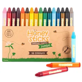Honeysticks Jumbo Crayons (16 Pack) - Non Toxic Crayons - 100% Pure Beeswax and Food Grade Colors - 16 Bright Colors - Large, Easy to Hold and Use - Preschool Art Supplies for Toddlers/Kids 3-5, 4-8