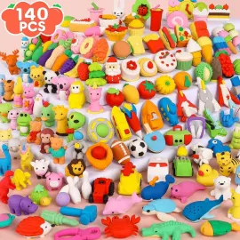 140 Pack Animal Erasers for Kids 3D Puzzle Mini Pencil Eraser Bulk Desk Pets Treasure Box Toy for Classroom School Prize Kids Party Favors Back to School Supplies Random