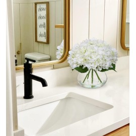 Hollyone Hydrangea Artificial Flowers with Vase White Silk Fake Flowers Arrangements in Glass Vase with Faux Water for Home Bathroom Office Table Centerpiece Shelf Decorations Hollyone Hydrangea Artificial Flowers with Vase White Silk Fake Flowers Arrangements in Glass Vase with Faux Water for Home Bathroom Office Table Centerpiece Shelf Decorations