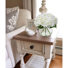 Hollyone Hydrangea Artificial Flowers with Vase White Silk Fake Flowers Arrangements in Glass Vase with Faux Water for Home Bathroom Office Table Centerpiece Shelf Decorations Hollyone Hydrangea Artificial Flowers with Vase White Silk Fake Flowers Arrangements in Glass Vase with Faux Water for Home Bathroom Office Table Centerpiece Shelf Decorations