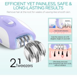 VOGOE Epilator for Women-Cordless Epilators Hair Removal for Women, 4-in-1 Electric Razor Hair Remover, 2 Speeds & 21 Tweezers for Face Legs Arms Armpit Bikini, Purple HR310