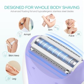 VOGOE Epilator for Women-Cordless Epilators Hair Removal for Women, 4-in-1 Electric Razor Hair Remover, 2 Speeds & 21 Tweezers for Face Legs Arms Armpit Bikini, Purple HR310